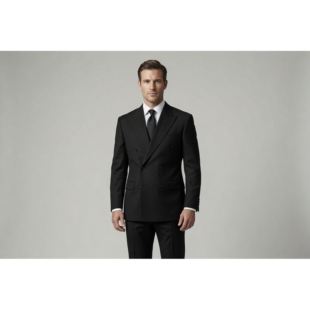 Vintage Canali Milano Double Breasted Blazer Sport Coat Black Wool‎ Men US 44R